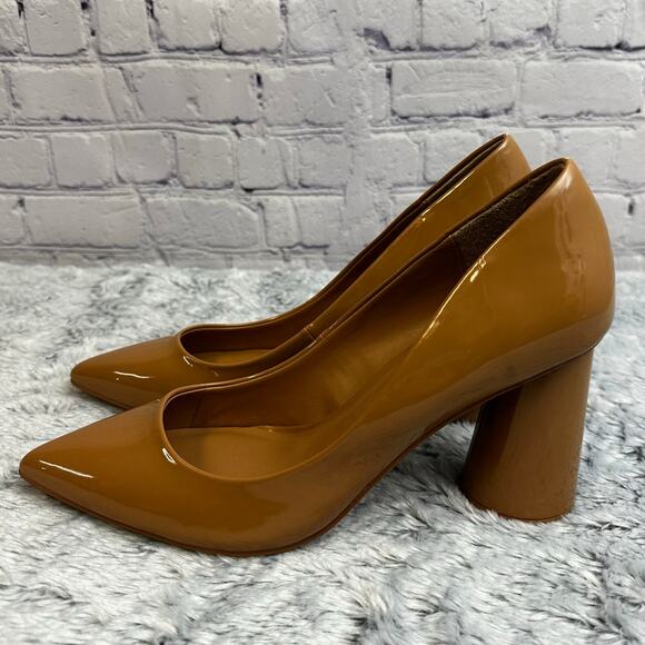 Chelsea & Violet Shoes - Chelsea & Violet Keira Tan Patent Leather Round Heel Pointed Toe Heels 9 Beige